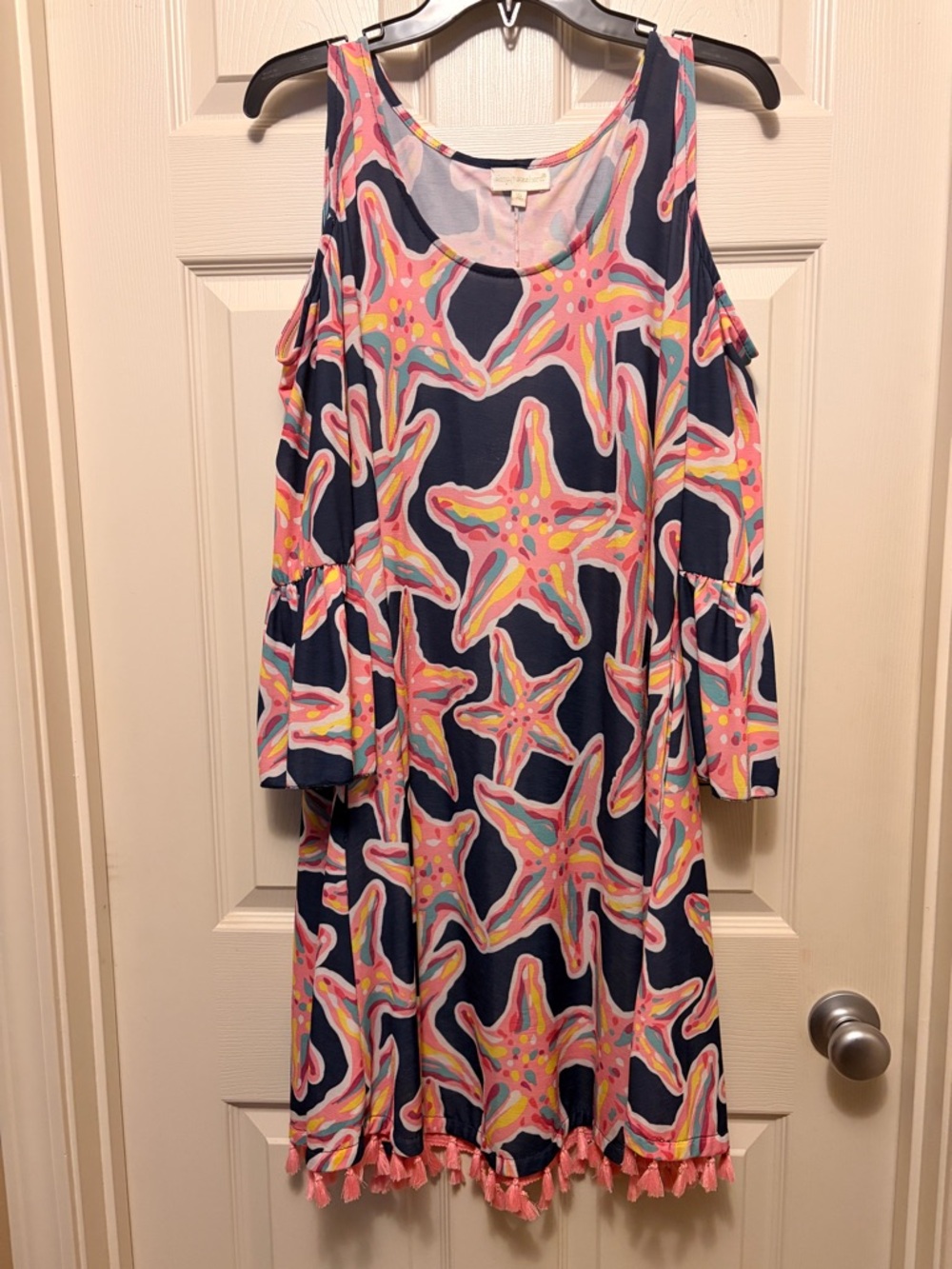 Simply Southern Navy and Pink Starfish Cold-Shoulder Dress